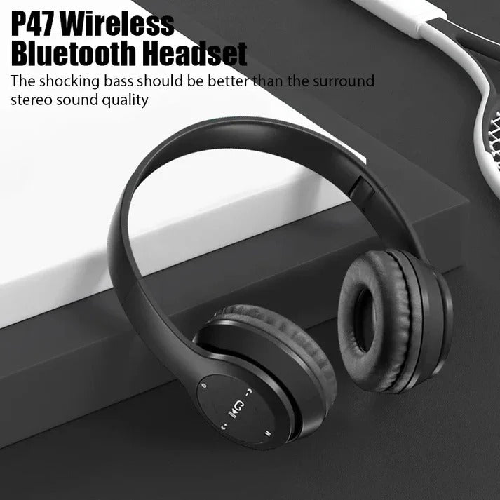 P47 Foldable Wireless Bluetooth Headphones – Universal Compatibility with Phones, Laptops & PCs"